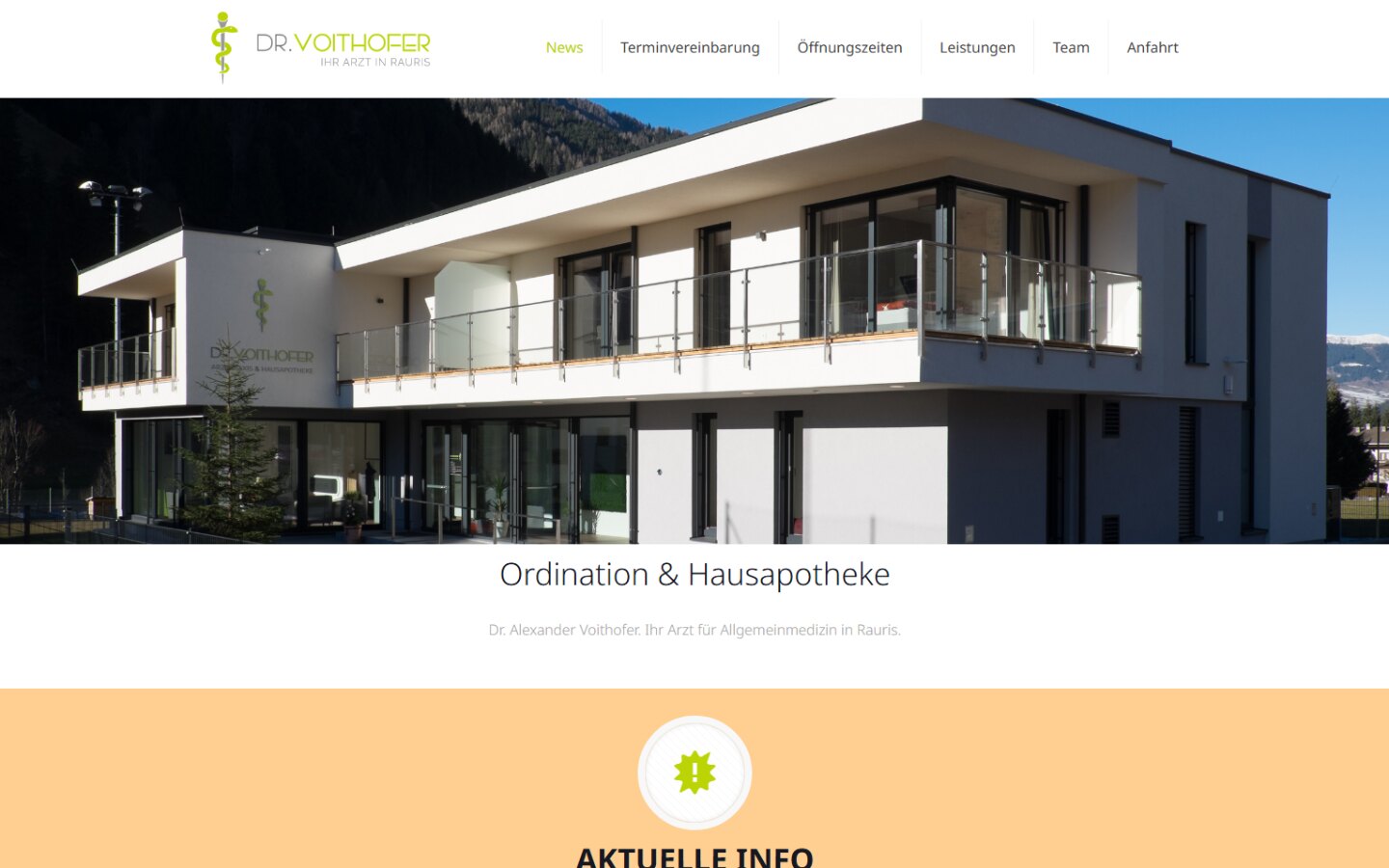 Screenshot der Webseite arztinrauris.at