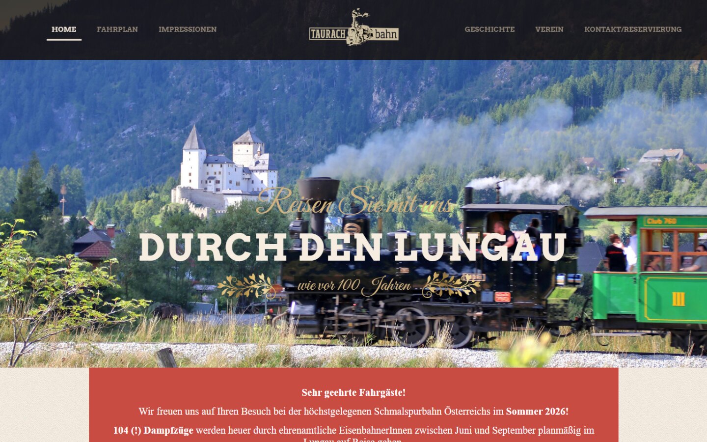 Screenshot der Webseite taurachbahn.eu